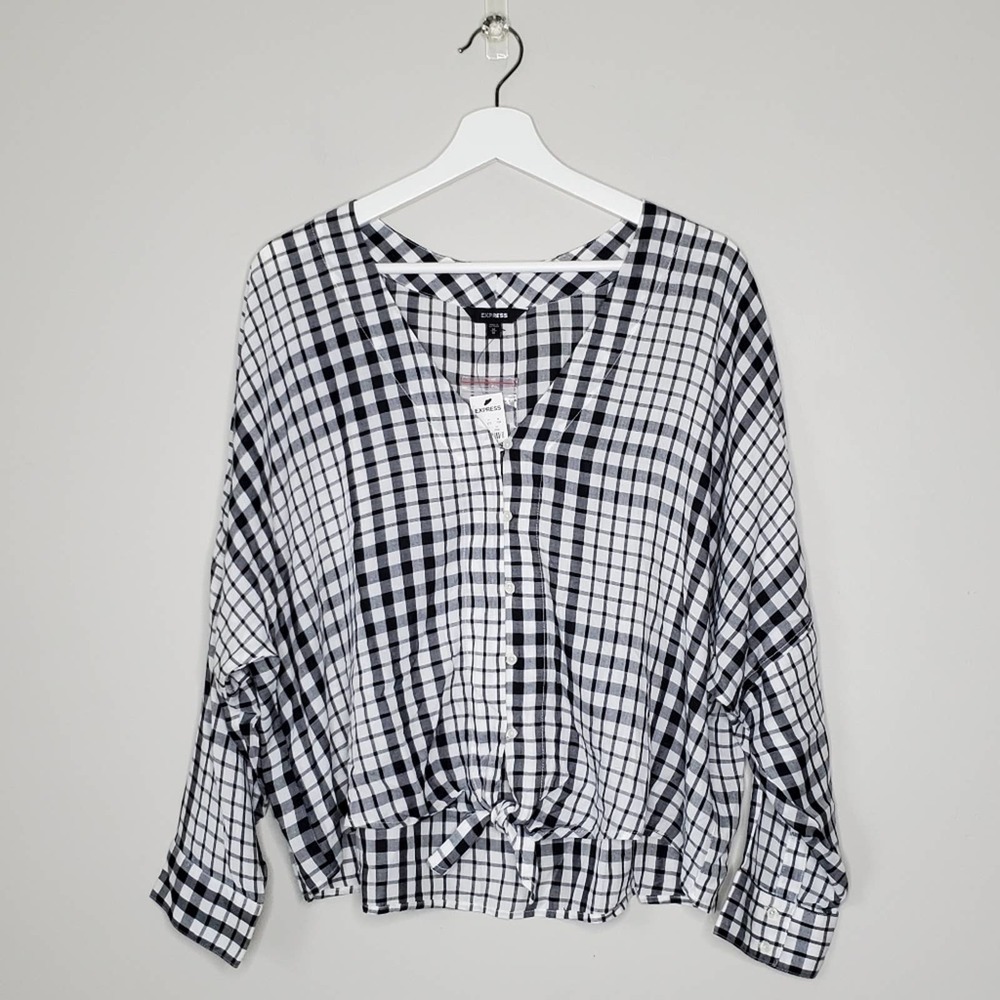 EXPRESS | NWT Plaid Button Down Tie Front Top |‎ M